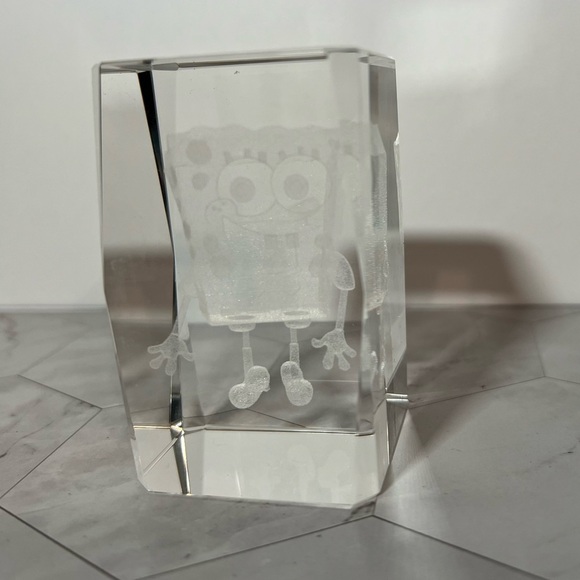 Vintage SpongeBob SquarePants Laser Etched Glads Crystal Rectangle Figure - Picture 1 of 6